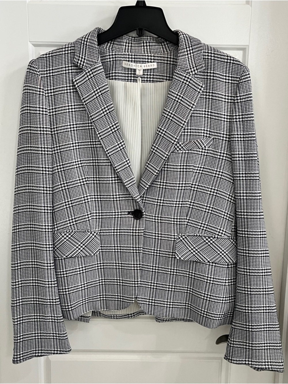 Veronica Beard Navy and White Glen Plaid Single-Button Blazer | Size 12